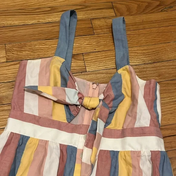 Madewell Women Dress Sherbet Stripe Tie Front Cut Out Button Up - Picture 5 of 7